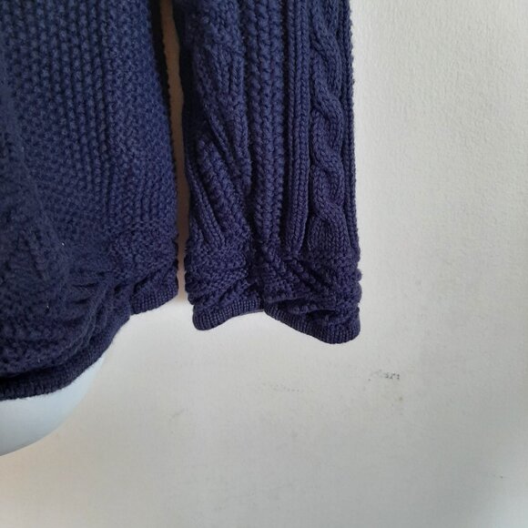 L. L. Bean Women's Navy Blue Cable Knit Cardigan Sweater XL 100% Cotton - Picture 3 of 5